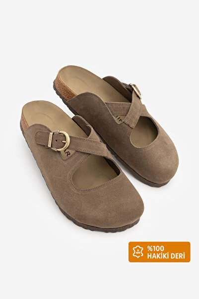 Marjin Women's Genuine Leather Closed Front EVA Sole Cross Straps Casual Sued...