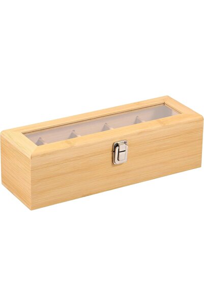 Arabest Natural Bamboo Tea Storage Organizer with Clear Acrylic Top, 5 Compar...