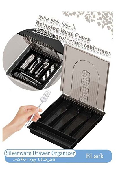 Arabest Cutlery Tray with Lid, 5-Compartment Silverware Drawer Organizer for ...