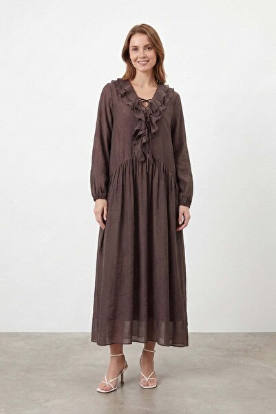 Soul Women's Collar Ruffle and Lace Detailed Eyelet Embroidery Dress – 32487E...