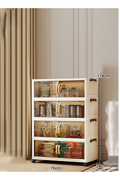 Generic خزانة تخزين بلاستيكية قابلة للطي من 4 طبقات مع مقابض، عرض 70 سم