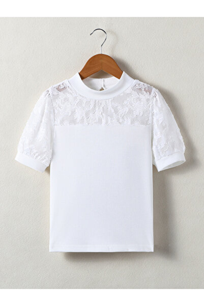 Take Two By Styli Girls White Lace Patchwork Top