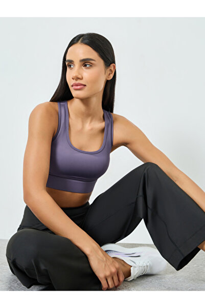 Styli Purple Hook and Eye Back Peep Sports Bra - Medium Support