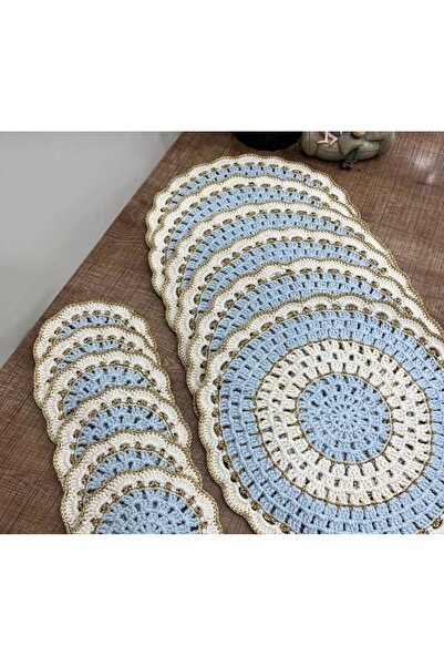 MEGA Megahan el örgüsü 6 lı supla ve bardak altlığı /Amerıkan servısi/tabak v...