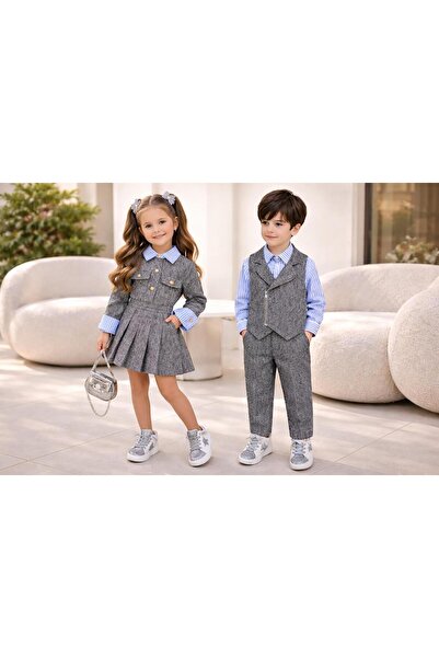 STAR GOGO KİDS Boys' Stylish Holiday Suit (Vest ,Pants and Shirt) Special Day Combination