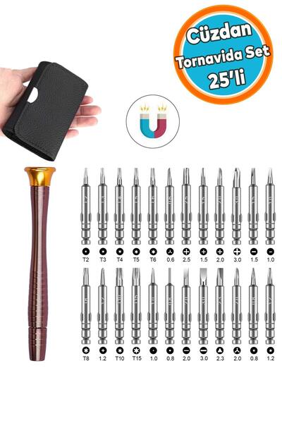 NZB Çantalı Mıknatıslı Saatçi Tornavida 25 'li Set Tork Yıldız Düz Üçgen İnce...