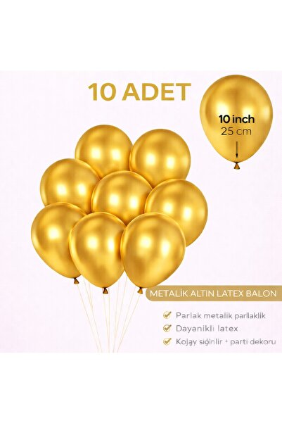 BKMC PARTY 10 Adet Parlak Metalik Balon 10 İnç Parti Balonu Doğum Günü Süsleme