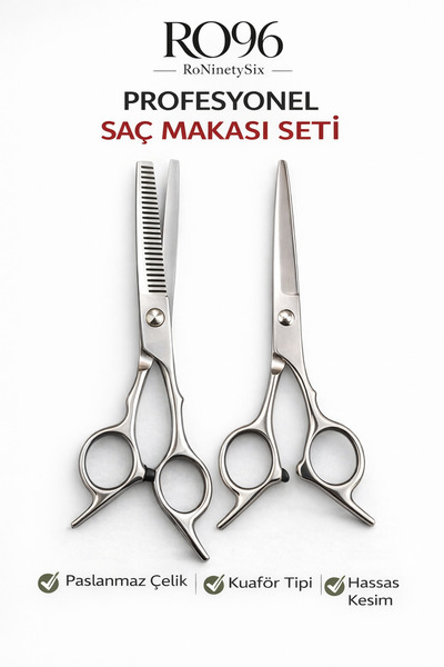 RO96 Roninetysıx RO96 Profesyonel Saç Kesim Makası Seti 2'li – Kuaför Tipi Pa...