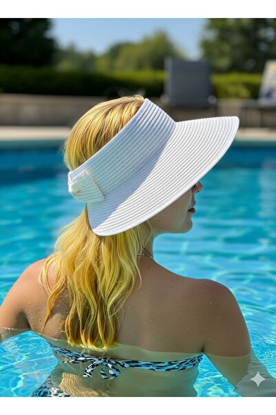 Trend Şapka 14624 Λευκό Ψάθινο Καπέλο με Φιόγκο και Φαρδύ Ανοιχτό Επάνω Μέρος