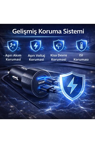 coofbe Şarj Akım Korumalı 60W 2 Portlu Araç Şarj Aleti Araç Çakmaklık Şarj Aleti 2xType-C Giriş 12V