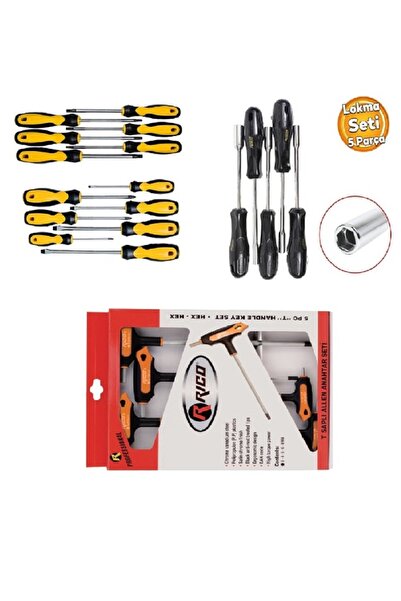 HAKTOR Rico Torx Düz Yıldız Tornavida Takımı Lokma Tornavida T Saplı Allen Ta...