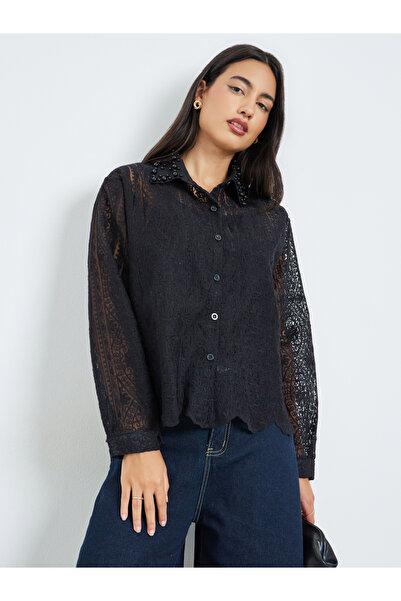 Styli Black Lace Long Sleeve Shirt