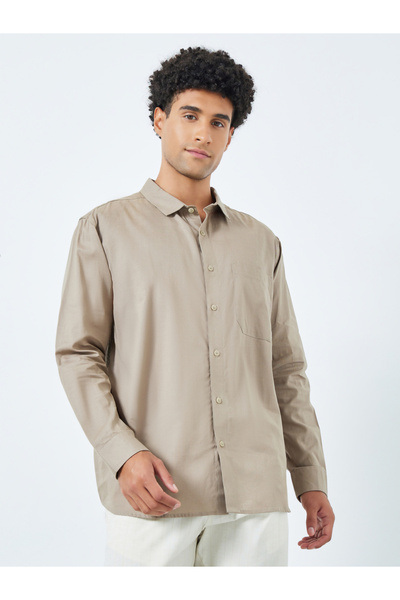 Styli Men Beige Cotton Relaxed Fit Casual Shirt