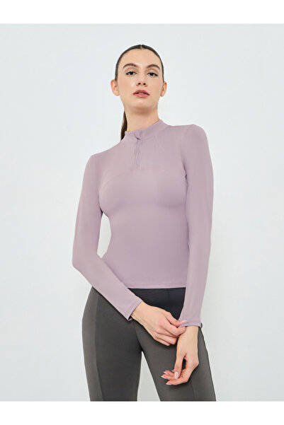 Styli Stitch Detail Half Zip Up Long Sleeves Top