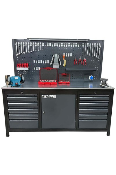 TAKPOWER 2 Metre Dolu Takım Tezgahı 10 Çekmeceli 1 Dolaplı Premium