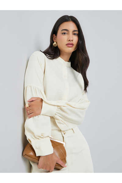 Styli Cream Lantern Sleeve Solid Shirt