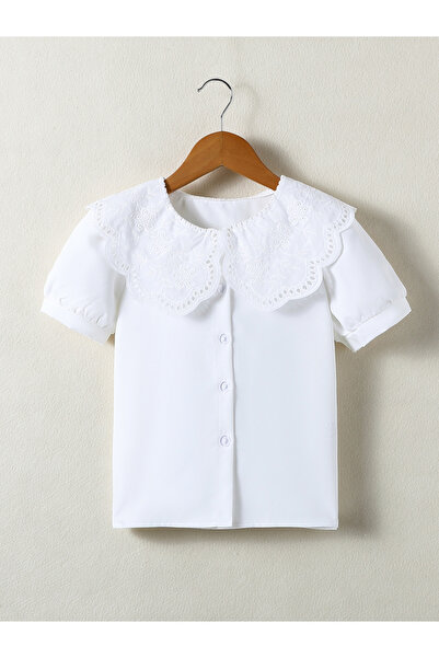 Take Two By Styli Girls White Peter Pan Collar Short Sleeve Shirt