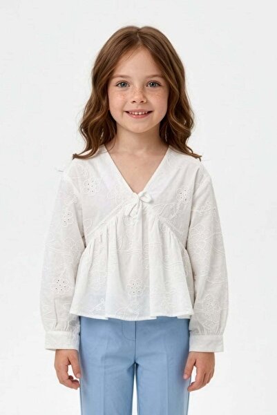 Fulla Moda Bluză pentru fete cu decolteu în V și broderie