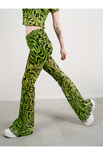 PONKA DESIGN Desenli Tül Yeşil Pantolon