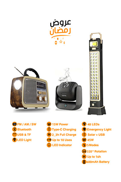 Primo Plus Emergency Light, Incense Burner, Portable Radio Bundle, 48 LED Lam...