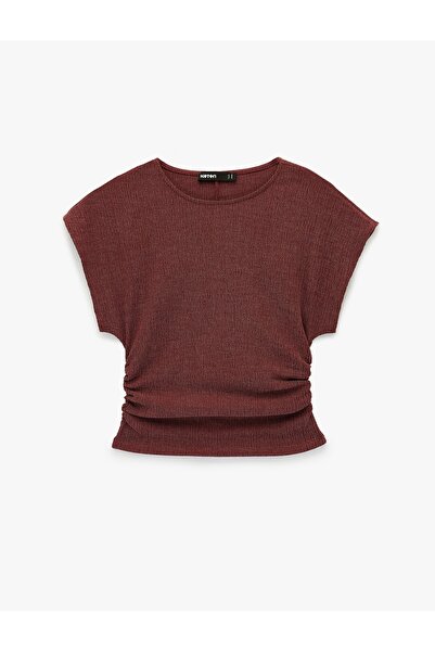 Koton Tricou texturat Bürümcük Kumaş slim fit cu mânecă scurtă guler rotund d...