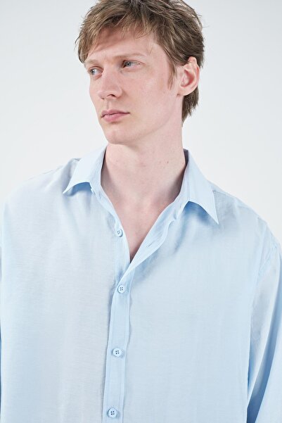 GIESTO Oversized Drapey Blue m Modal Shirt