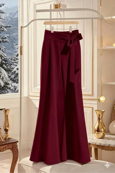 TESY Bağlama Detaylı Rahat Kalıp İspanyol Paça Esnek Pantolon