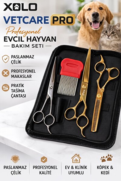 xolo Vetcare Pro Pet Gold Kuaför Makas Seti Köpek Kedi Tüy Kesme İnceltme Mak...