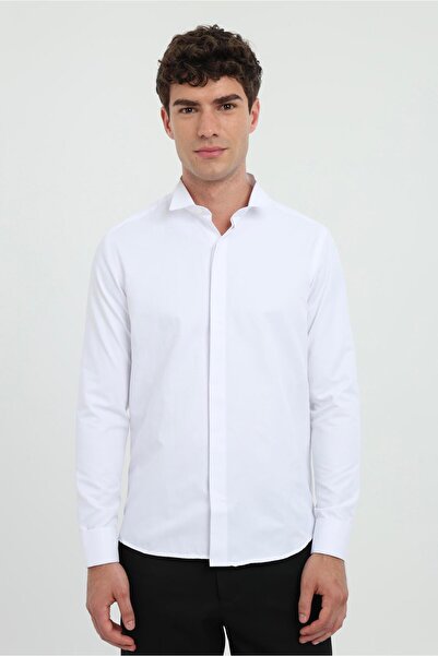 Dufy Men's Slim Fit Ata Collar White Shirt