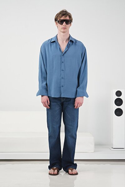 GIESTO Oversized Drapey Indigo Modal Shirt