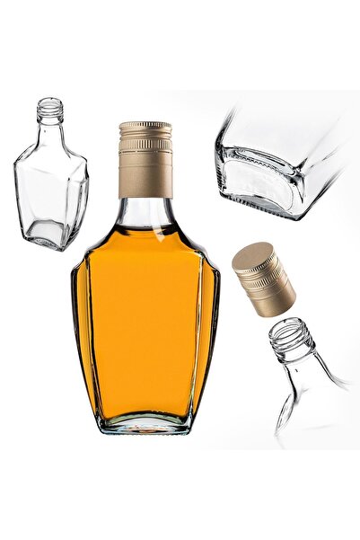 KADAX Sticlă de sticlă pentru lichior, 250 ml, cu capac lung auriu, 5 buc.