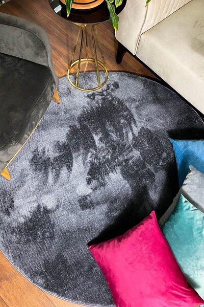 SULTAN HALI Yuvarlak Antrasit Renkli Peluş Halı