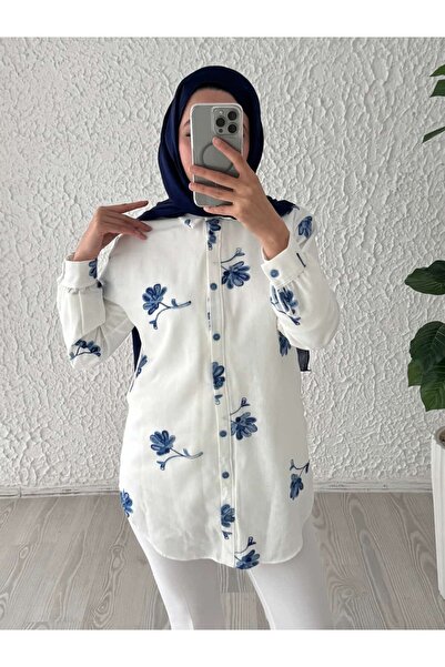 Queyla LEYLA DESENLİ KETEN GÖMLEK