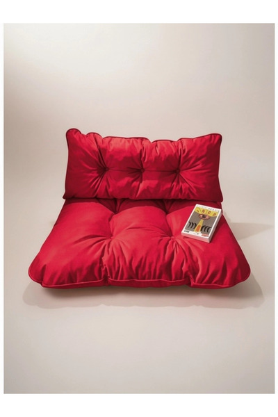Gullfoss Kırmızı Puf Petek Önü Palet Yer Minderi İkili Takım 70x100 cm