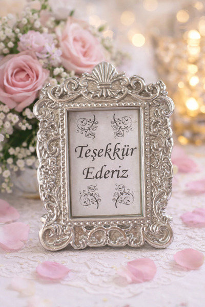 Happyewent Teşekkür Ederiz Yazılı Dekoratif Çerçeve – Gümüş Masa Üstü Süsü