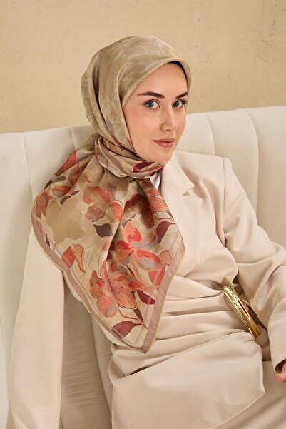 Silk Home Eșarfă de mătase Tivil IST 11511- 14 Model floral maro lăptos