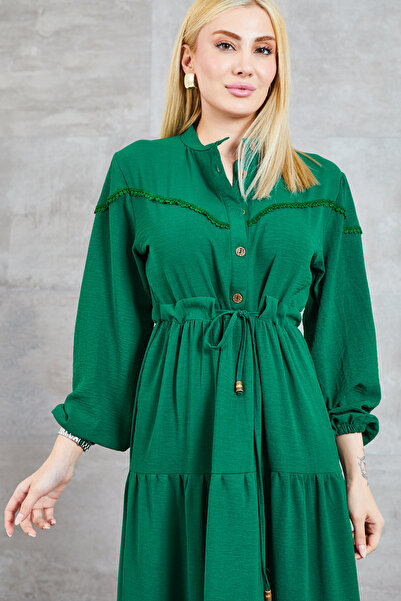 zenne Guipure Detailed Dress Green