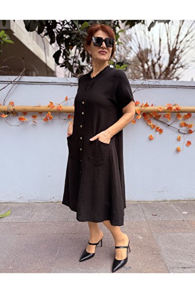 DenizEge Rochie Muslină cloș Neagră