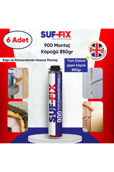 Suf-Fix 900 Tabancalı PU Montaj Köpüğü 750ml 6 Adet – Profesyonel Yalıtım Köpüğü