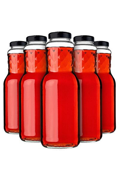 KADAX Sticlă de suc, 1L, cu capac negru, 5 bucăți