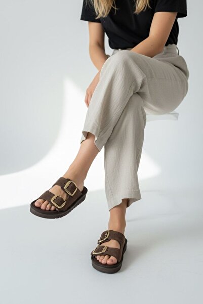 Adım Dünyası Γυναικείο ζευγάρι Με αγκράφα Gold Παντόφλες με χοντρή σόλα Comfo...