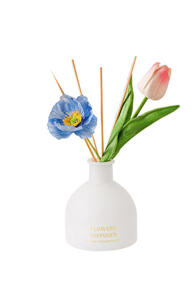 L&Wen Reed Diffuser, Artificial Flowers Essential Oil with 4 Reed Sticks for ...