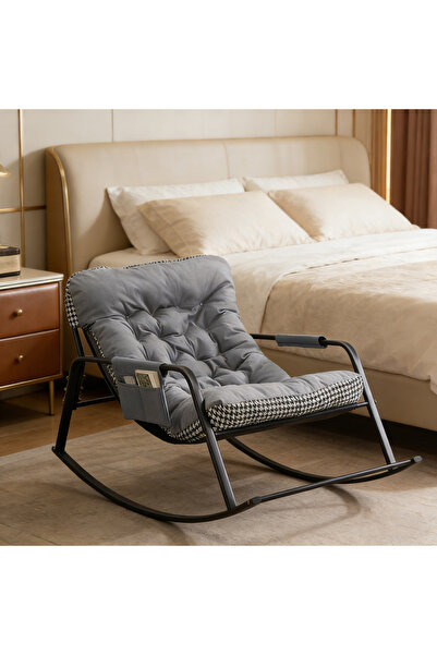 Mtanvxay Outdoor Rocker Chair with Padded Cushion & Side Pocket, Metal Base L...