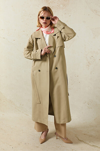 ZÜLAYS Oversize Kruvaze Trençkot Taş