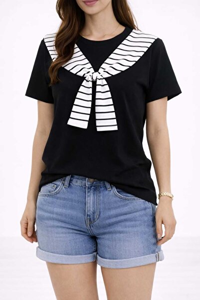 Benedetto Νέα συλλογή Modal βαμβακερό ριγέ μπλουζάκι με λεπτομέρεια στο μανίκ...