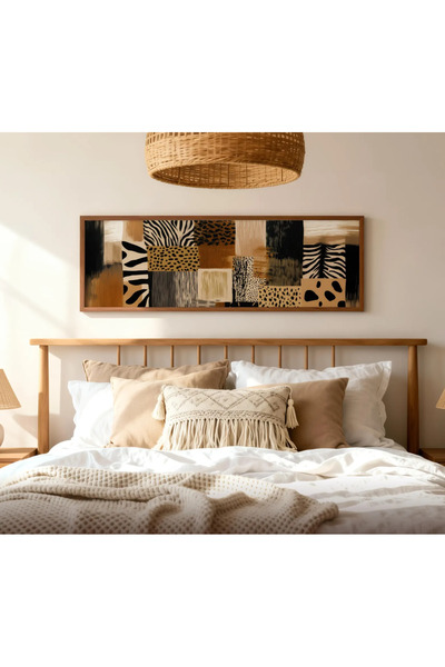 Tuba Decor Tek Parça Gerçek Ahşap Yatay Panorama Çerçeveli Leopar Duvar Sanat...