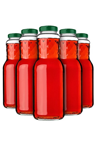 KADAX Sticlă de suc, 1L, cu capac verde, 5 bucăți