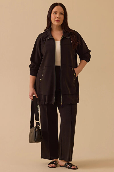 Gala-Xi Galaxi Women's Large Size Wide-Leg Sweatpants 4018 Black