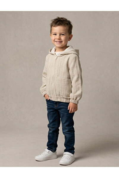 Nanica Kids سترة موسيلين بغطاء رأس وسحاب للأولاد NC-126510