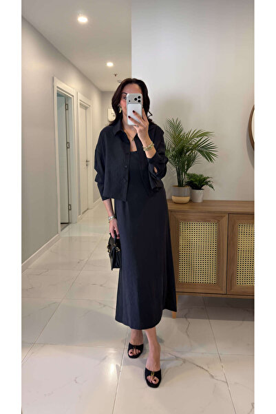 BİRCANÇİL Minnisa Siyah Gömlek Elbise Takım